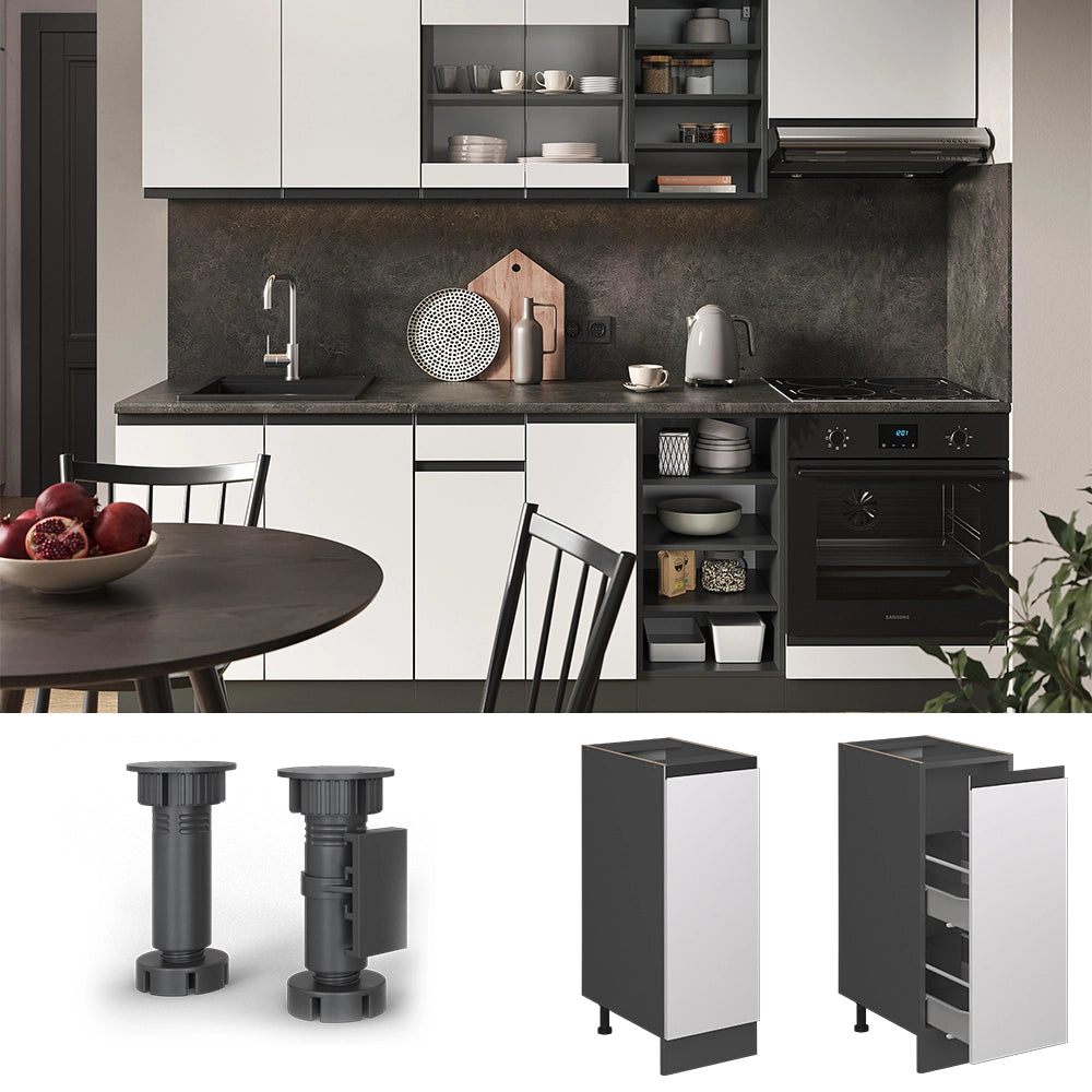 Armadio cucina dispensa alto R-Line Bianco/Antracite 30 cm J-Shape, PL Rovere Vicco