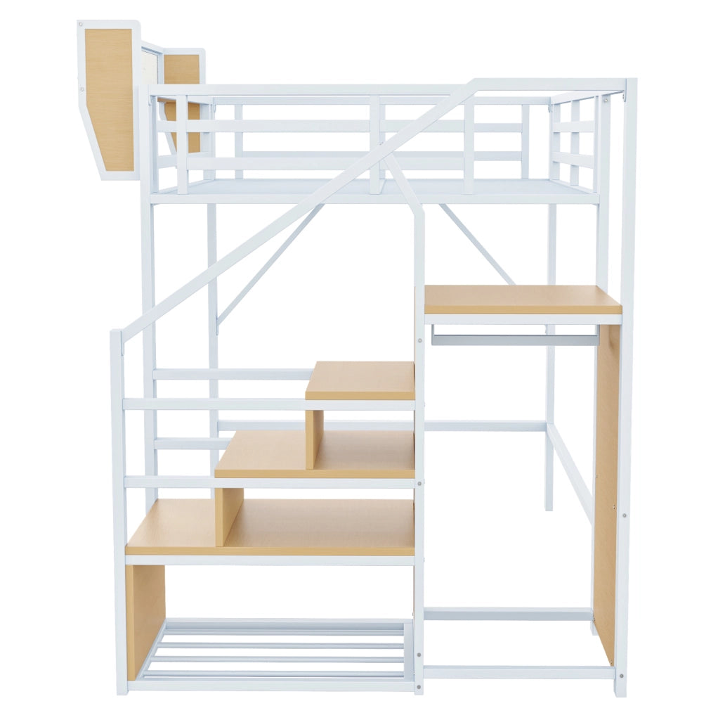 Letto a soppalco 140x200 cm in metallo bianco con ripiano