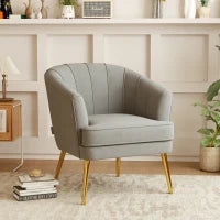 Poltrona in Velluto Imbottita con Gambe Dorate in Poliestere e Acciaio, 71x72x75cm, Grigio