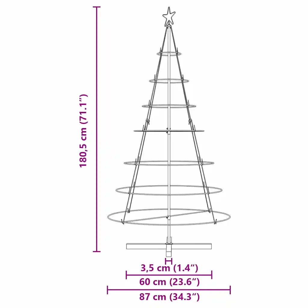 Albero a Cono di Natale con supporto Nero 180,5 cm Acciaio 42019161