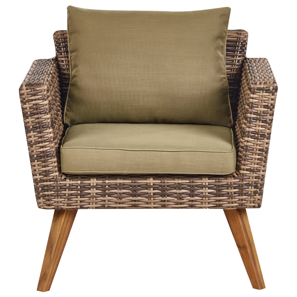 Set giardino in rattan verde oliva composto da divano 3 posti 2 poltrone tavolino esterno elegante