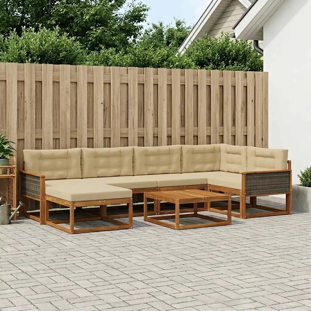 Set di divani da esterno con cuscino 7 pcs Naturale e Beige 3382721