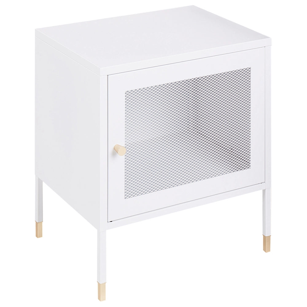 Comodino metallo bianco 45 x 35 cm ante a rete camera da letto moderna industriale