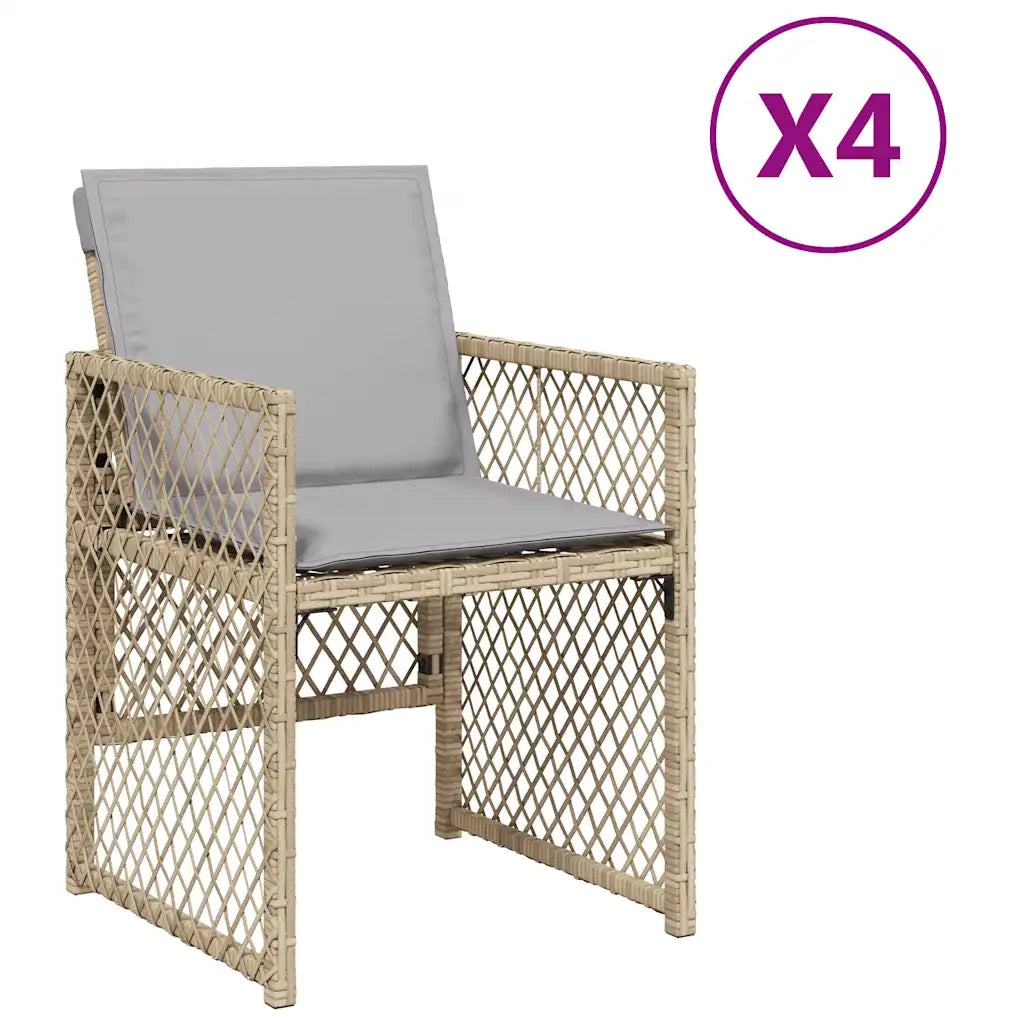 Sedie da Giardino con Cuscini 4 pz | Sedie da Esterno Beige Misto in Polyrattan