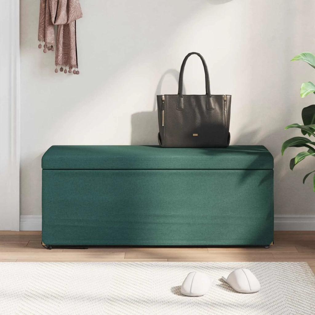 Pouf Verde Scuro Tessuto e Legno Ingegnerizzato