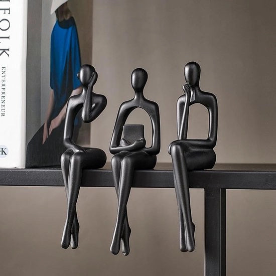 Decorazione da pensiero in stile moderno - accessori per la casa - set da 3 - nero - resina di alta qualità - 4,5 x 6 x 17 cm