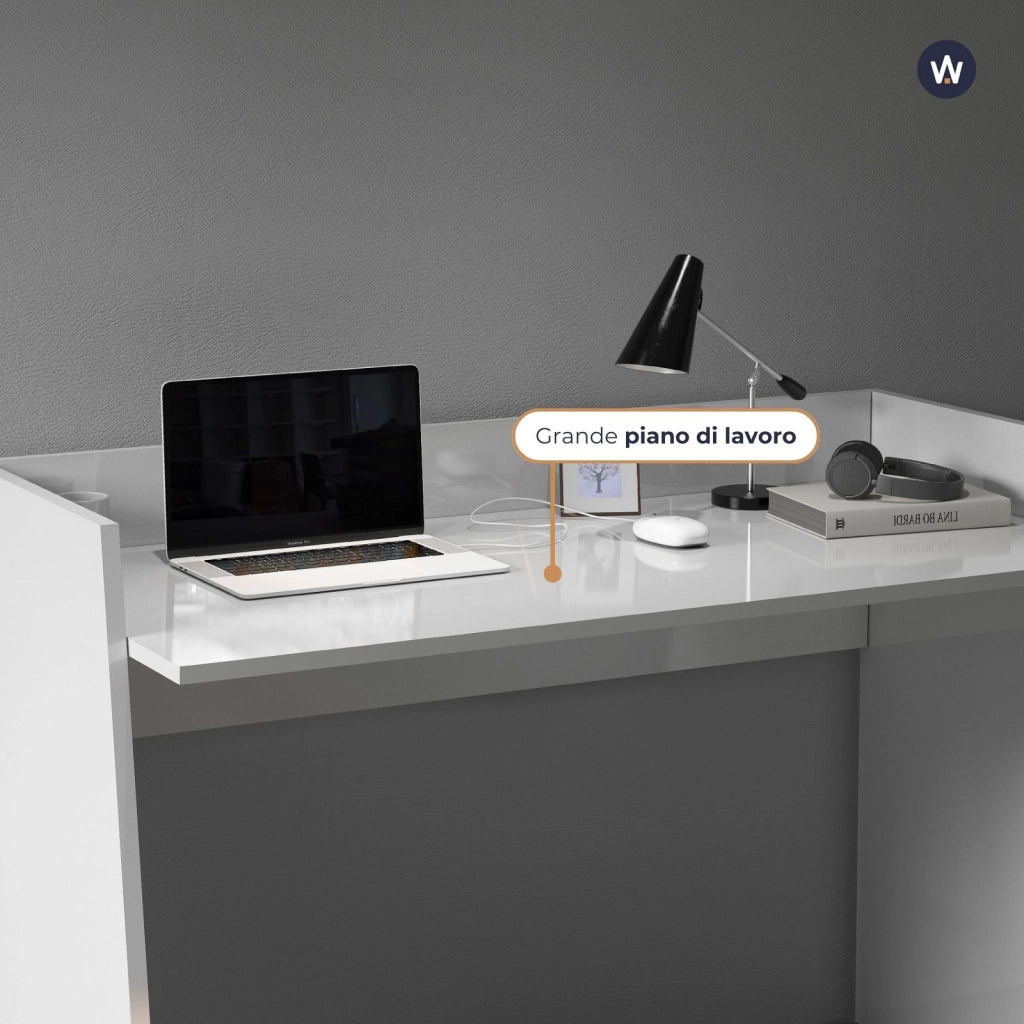 WHOUS Scrivania Easy bianco lucido 100x50x75 cm