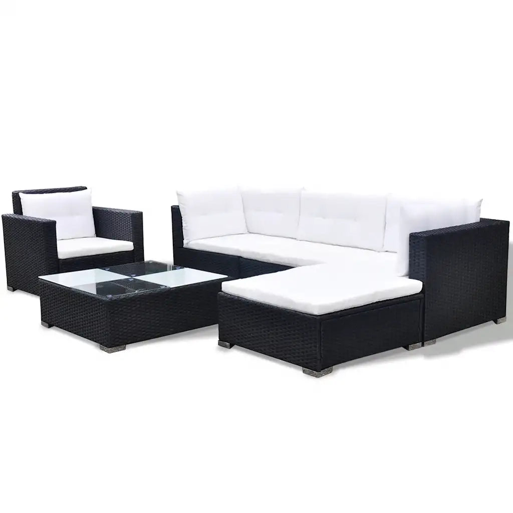 Set Divani da Giardino 6 pz con Cuscini in Polyrattan Nero 42743