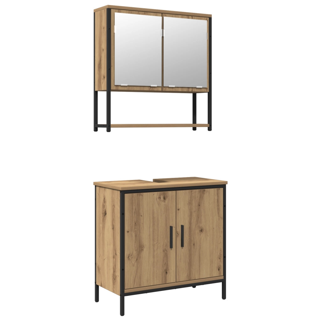 Set di mobili per bagno 2 pezzi in legno ingegnerizzato rovere artisan