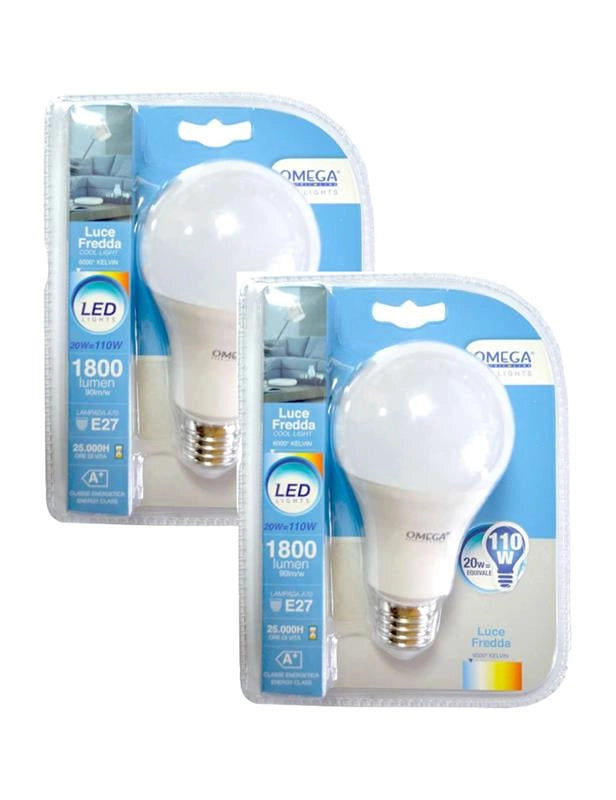 KIT SET 2 PZ MAURY'S LAMPADINA GOCCIA A LED A70 20W 6000K A+ LUCE FREDDA