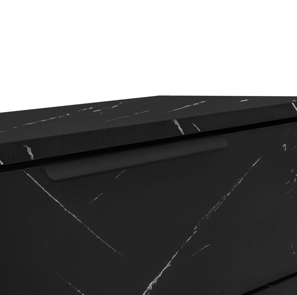 Mobile TV 200 cm in MDF nero effetto marmo; LED multicolore tramite app; 2 ante e 2 cassetti