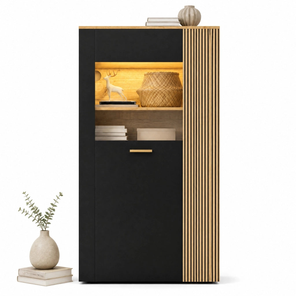 Mobile contenitore moderno 80x40x146 cm in truciolare con LED 16 colori; nero e naturale