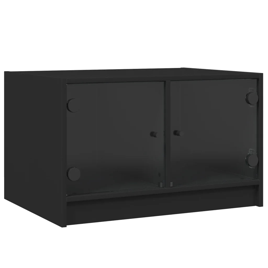 Tavolino da Salotto con Ante in Vetro-Tavolino da soggiorno Nero 68x50x42 cm