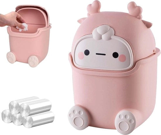 Mini Contenitore della Spazzatura con Coperchio per 100 Sacchetti della Spazzatura Contenitore della Spazzatura Mini Desktop con Coperchio in Rosa