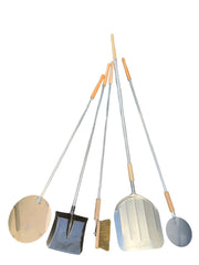 Pale per pizza rettangolare in alluminio 32x34 cm spazzola tonde pala cenere 5pz manico in alluminio terminale in legno di faggio