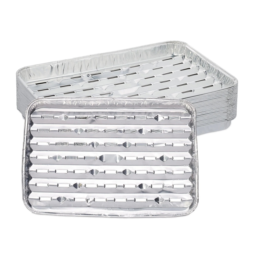 Lotto di 25 pratiche vaschette alimentari per grigliate 25 x 20 x 6 cm in alluminio argentato 13_0012938