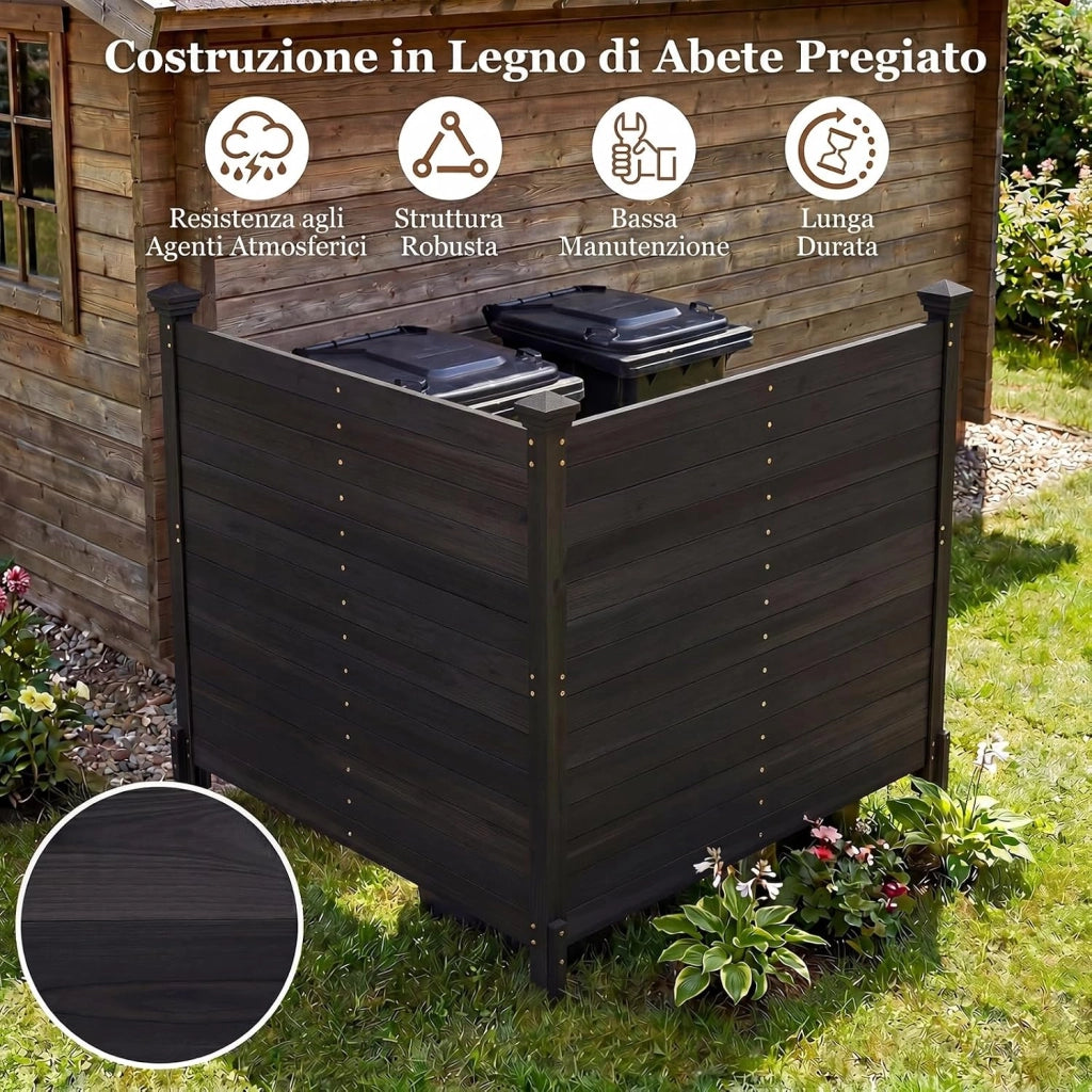 Recinzione da Giardino a 2 Pannelli, Recinto da Esterno in Legno Massello, Pannelli Frangivista a Doghe da Esterno per Copri Bidoni, Condizionatore e Attrezzature