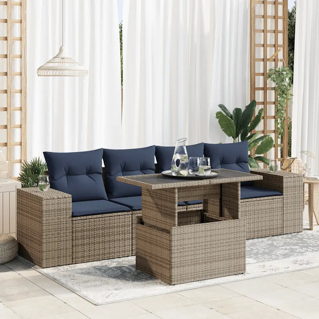 Set Divano Giardino 5 pz con Cuscini Grigio Polyrattan Acacia 3326722