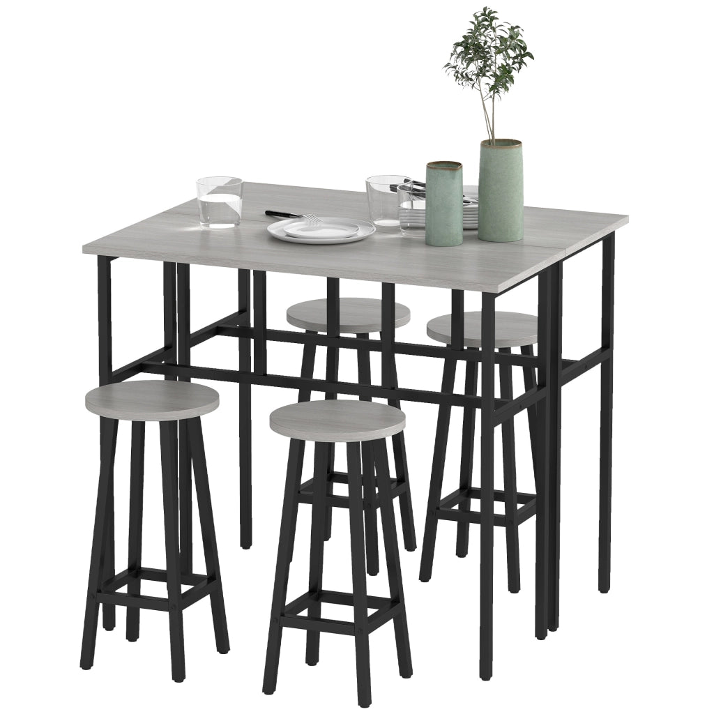 Tavolo da bar con sgabelli ¨C zephmum ¨C Grigio e nero, 6 pezzi