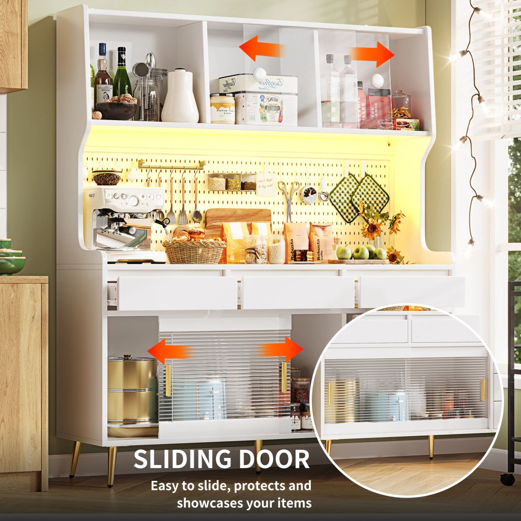 Mobile Alto con LED e Cassetto, Credenza Cucina o Sala ¨C Xylo ¨C Bianco, 145x39x171