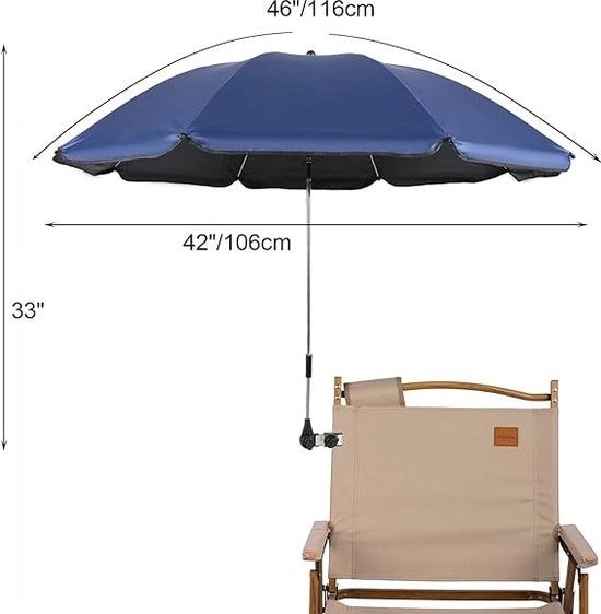 Parasole per sedile con chiusura regolabile, superficie 105 cm, UPF 50+, con attacco clip per ombrelli per sedie da giardino, sedie da spiaggia, passeggini, sedie a rotelle e carrelli da golf