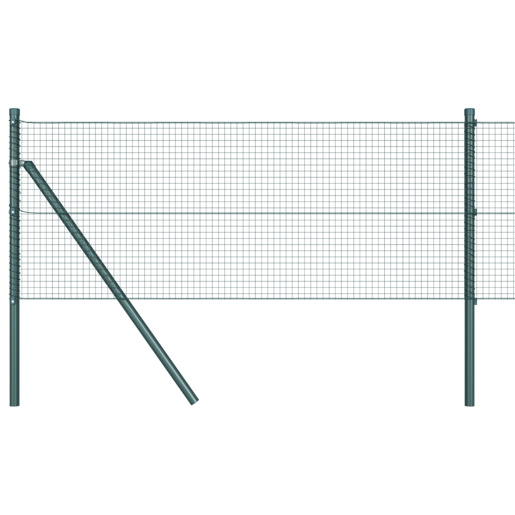 Recinzione in Filo Saldato con 7 Pali Verde 0.4x10 m Acciaio
