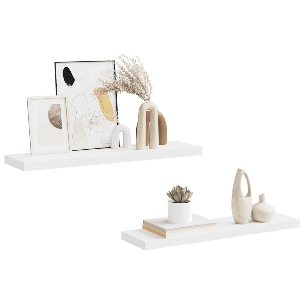 2 pz Scaffali a Parete | Ripiano a parete | Mensole a Parete Bianchi 90x23,5x3,8 cm in MDF