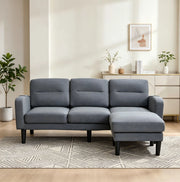 Divano angolare a L 3 posti con chaise longue; tasche laterali; 204x136x80 cm; grigio