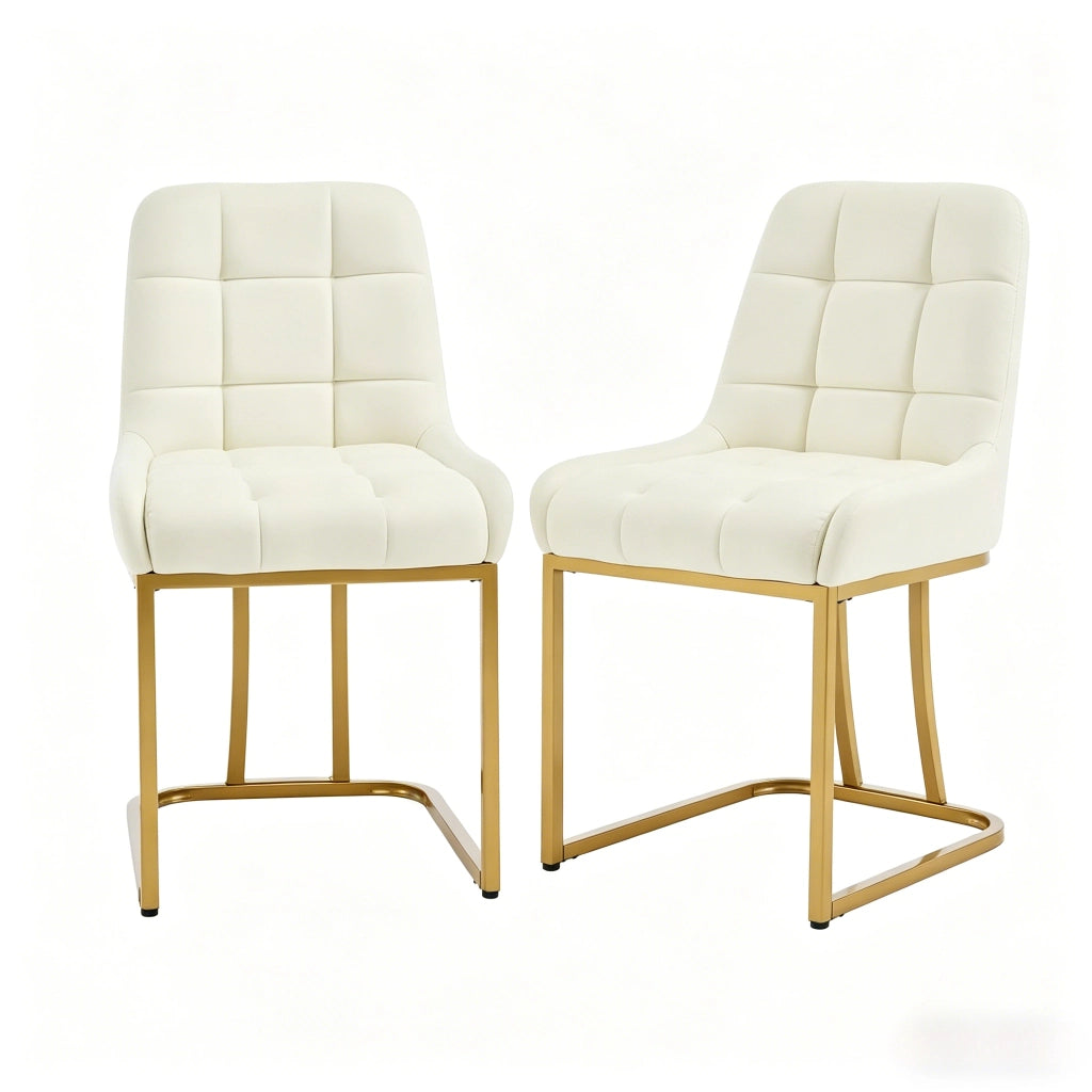 Set di 2 sedie da pranzo con schienale ergonomico e piedini regolabili in velluto beige e metallo
