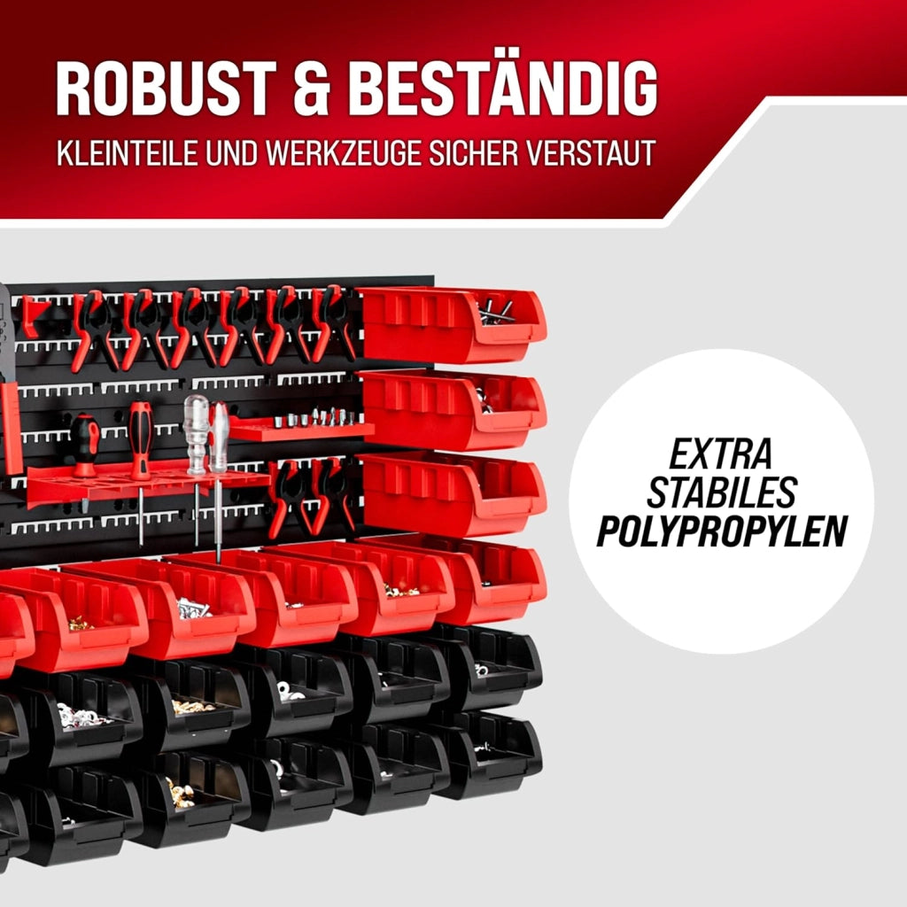 DEUBA® Pannello Preforato Portautensili 97 pz. Box Impilabili Parete Attrezzata Officina Organizer Ampliabile Garage