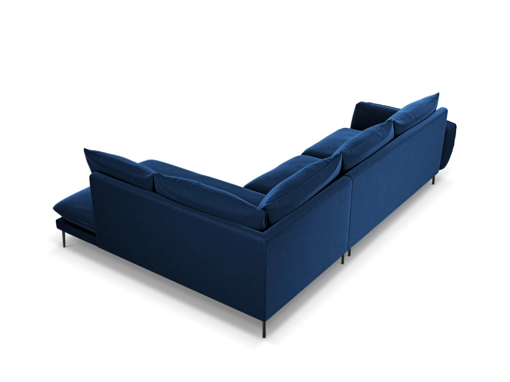 Cosmopolitan Design - Divano angolare destro "Vienna" 6 posti in velluto blu reale 