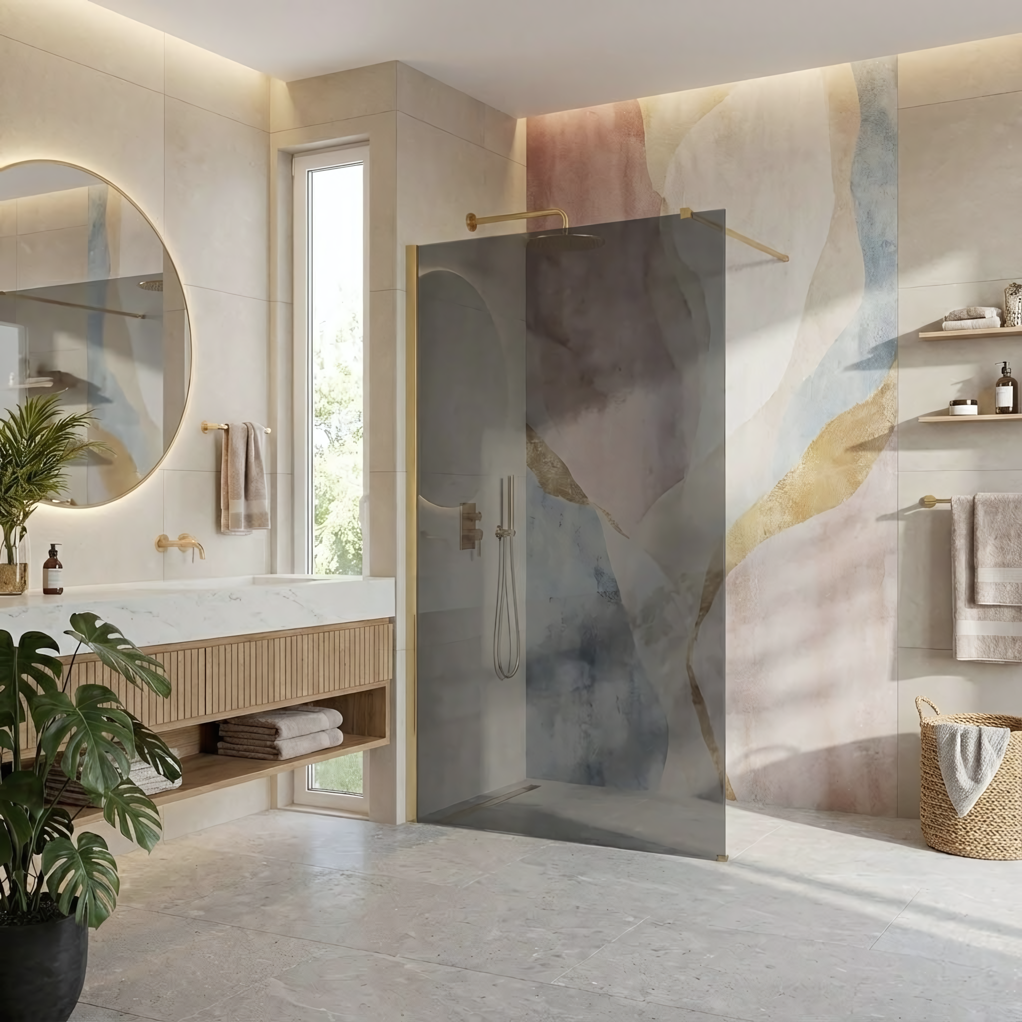 Parete Doccia Rea Flexi Grey / Brush Gold 130