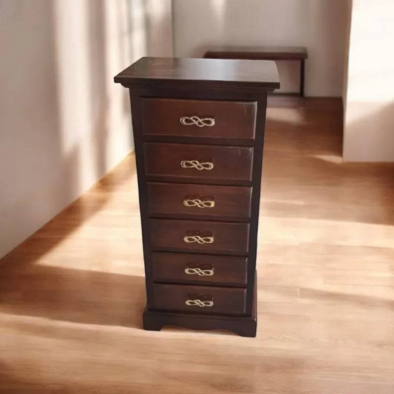Cassettiera arte povera 6 cassetti legno noce scuro maniglia oro 50x35x105 - Mobili 2G
