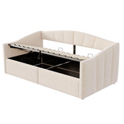 Letto contenitore singolo 90×200 cm con sollevamento idraulico e rete a doghe; senza materasso; velluto; beige