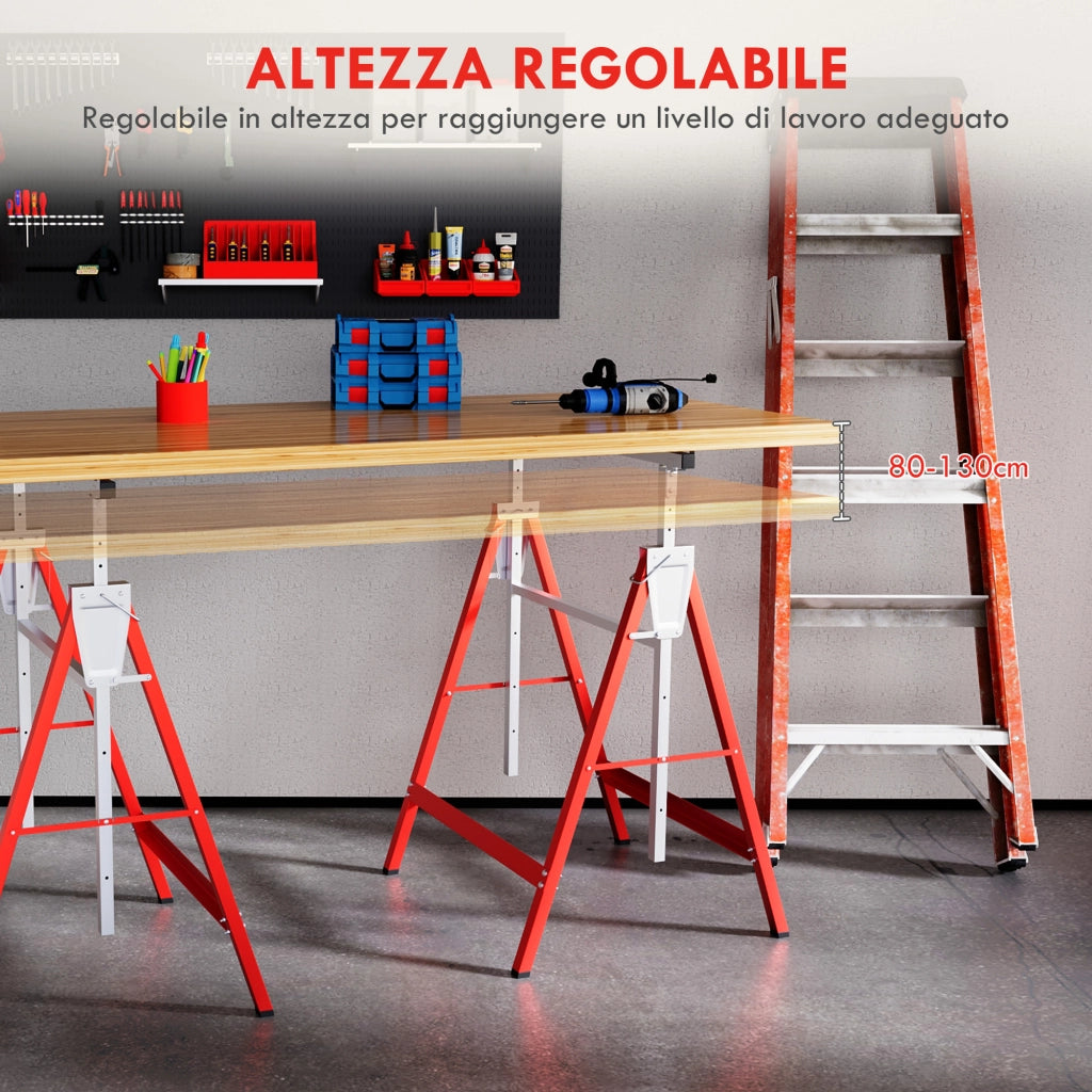 Cavalletti da Lavoro Telescopici Pieghevoli ¨C Zephmum ¨C Acciaio, 68x58x80 cm, Rosso Argento
