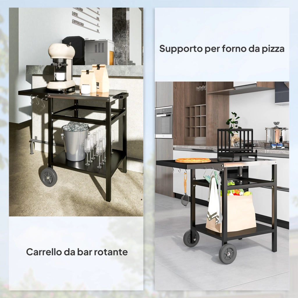 Carrello Barbecue con Piano in Acciaio e Ripiano Richiudibile ¨C Zephmum ¨C 91x58x76 cm, Nero