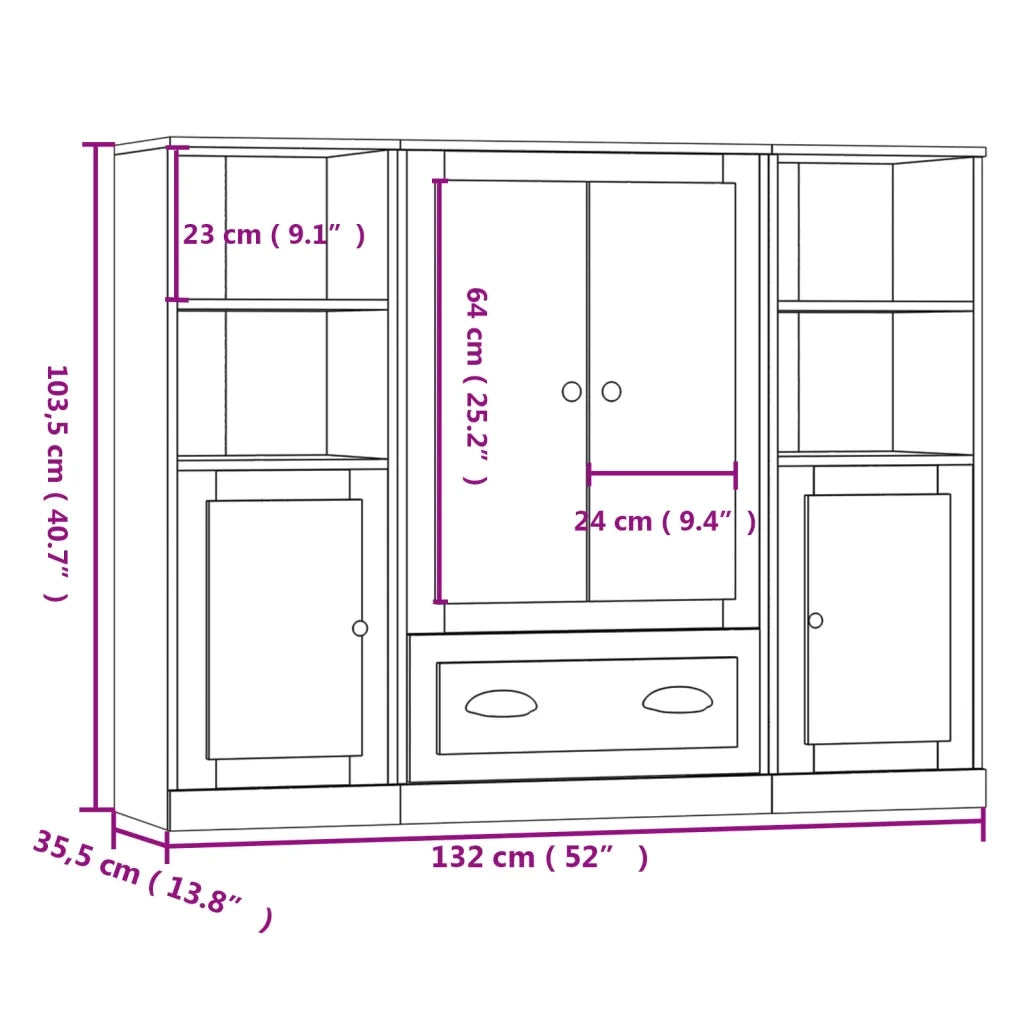 Credenze 3 pz Grigio Cemento in Legno Multistrato 3185323
