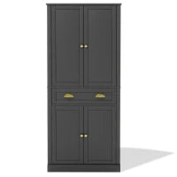 Armadio contenitore moderno con 4 ante e 1 cassetto, 6 ripiani portaoggetti e 4 ripiani regolabili, adatto per cucina, sala da pranzo e soggiorno, 80x40x182 cm, Nero