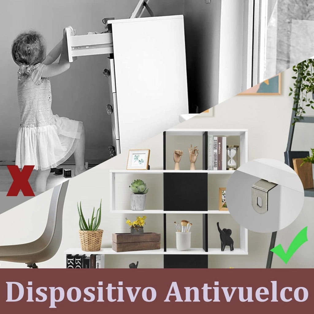 Scaffali portaoggetti a 5 livelli, scaffale minimalista con 12 spazi aperti, scaffale per soggiorno, sala da pranzo o ufficio, 120 x 19,5 x 109 cm (nero+bianco)