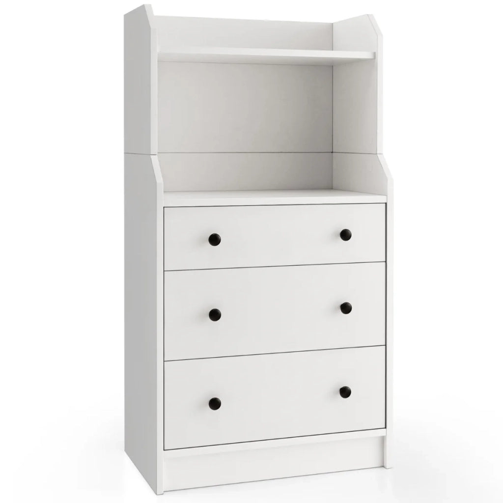 Cassettiera portaoggetti a 3 cassetti con ripiani 58 x 36 x 111 cm spazio di archiviazione aperto e chiuso design moderno in legno ingegnerizzato bianco 20_0011553