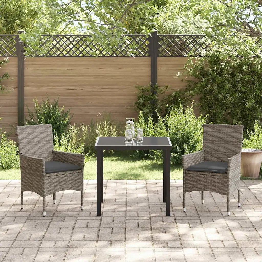 Set da Pranzo per Giardino con cuscino 3 pcs Grigio polyrattan