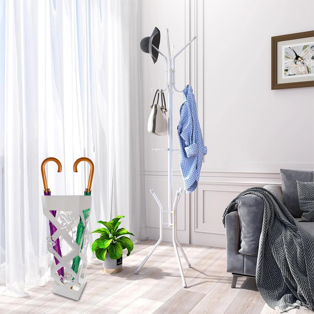 Portaombrelli da Ingresso Design Floreale Quadrato 15,5x15,5x49 cm in Ferro Bianco