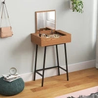 Tavolo Trucco con Specchio Ribaltabile e 16 Scomparti Stile Industriale, Legno e Acciaio, 60x40x90 cm