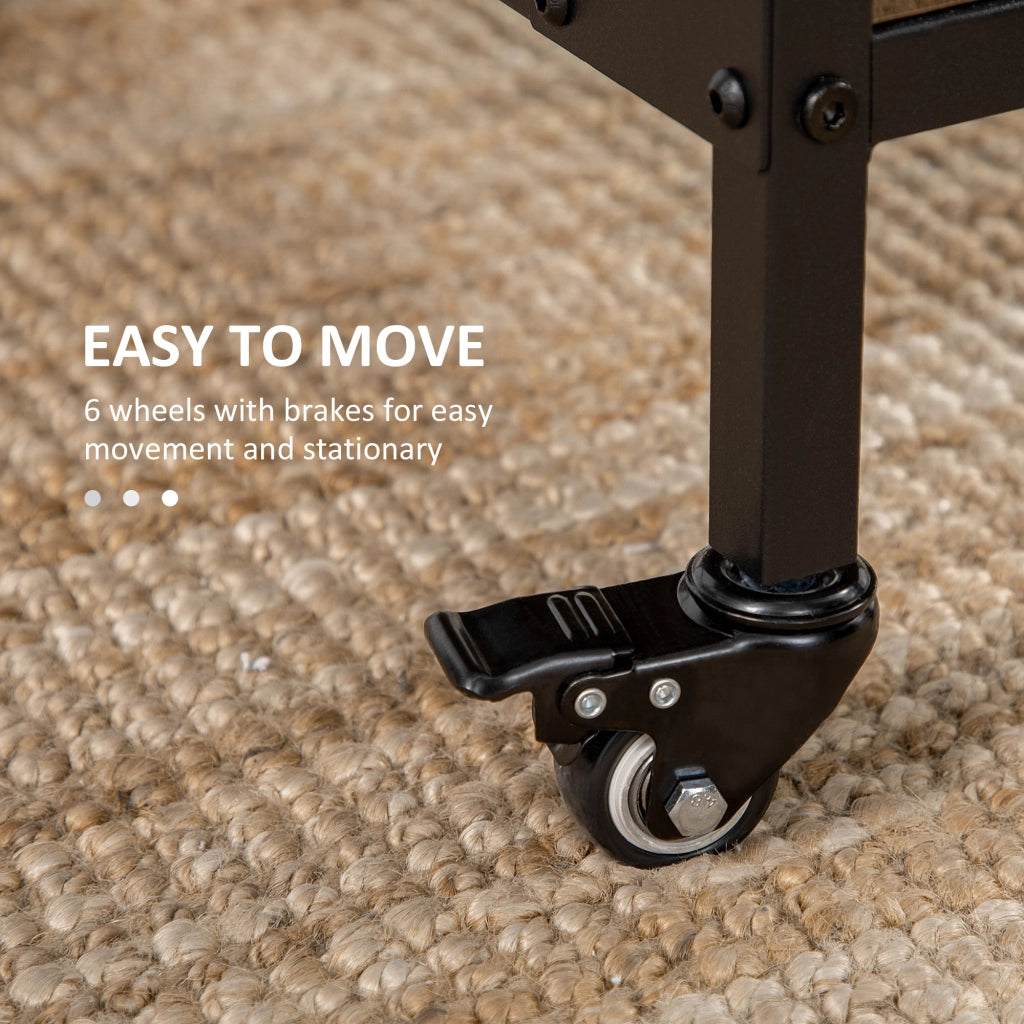 EasyComfort Tavolo Pieghevole con 6 Ruote e Mensola Stile Industriale in Legno e Metallo, Marrone Chiaro