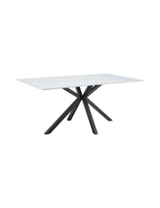 Table SOLARA 180 cm in ceramica effetto marmo bianco con piede a stella nero – 8 posti