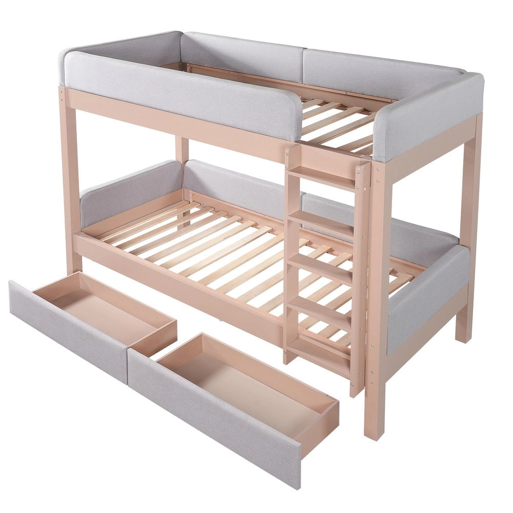 Letto a Castello per Bambini con Cassetti e Rete a Doghe ¨C Xylo ¨C Legno, Grigio/Naturale, 90x200cm