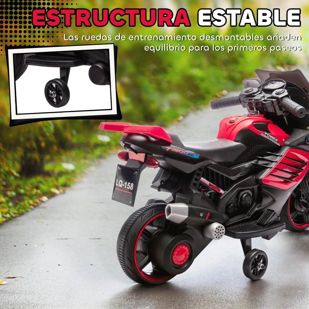 Moto Elettrica per Bambini 6V ¨C Xylo ¨C Rosso con Ruote di Supporto Musica Faro 18-36 Mesi