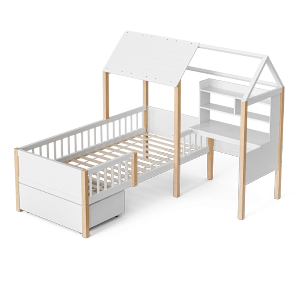 Letto bambino 90x200cm?- Xylo - scrivania L cassetti bianco