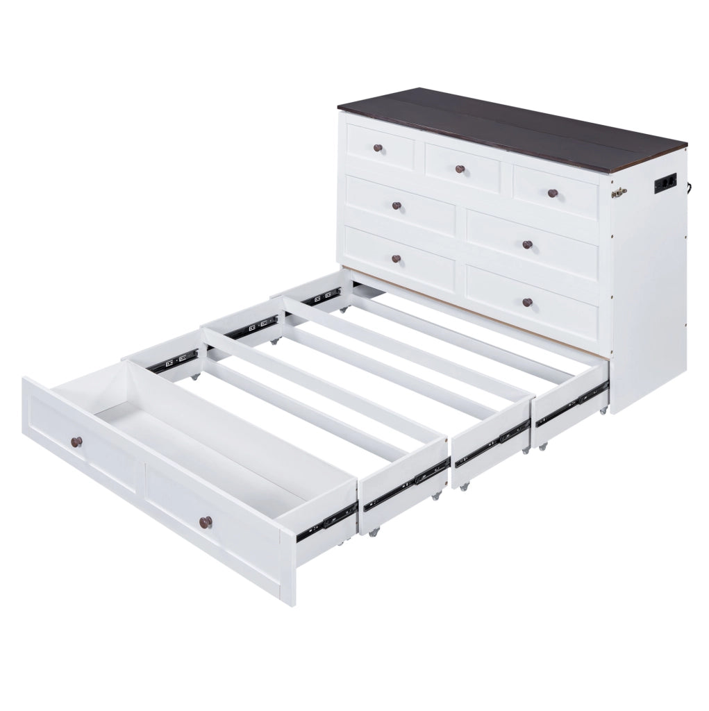 Letto a scomparsa 140x200 cm trasformabile con cassetti e USB in legno e MDF bianco