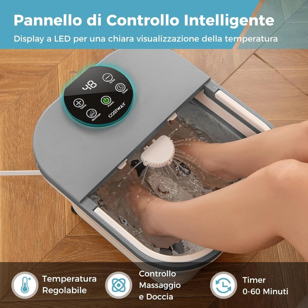 Massaggiatore Pieghevole per Pediluvio, Idromassaggiatore Plantare con Calore Doccia e Timer, Massaggianti Shiatsu Motorizzate, 35-48 ℃